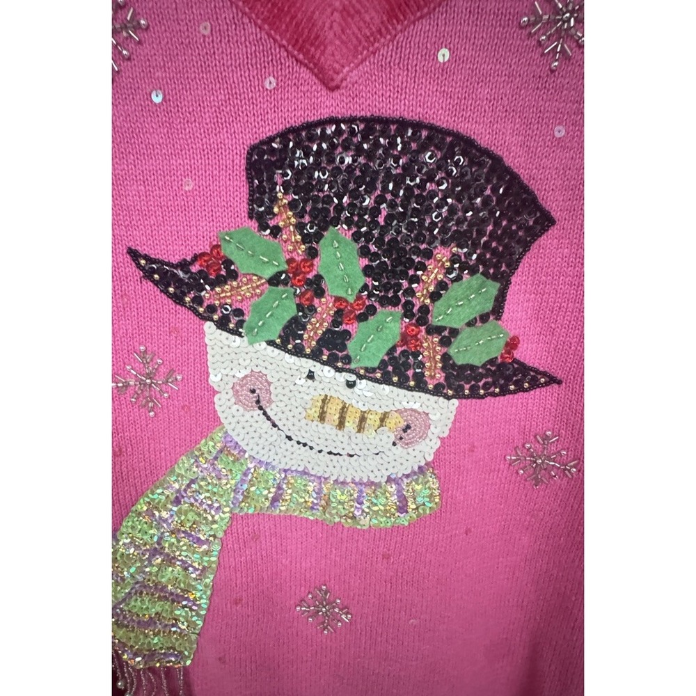 Quacker Factory Snowman Sweater Pink‎ Bling Holiday Winter Retro Glam Size 3X